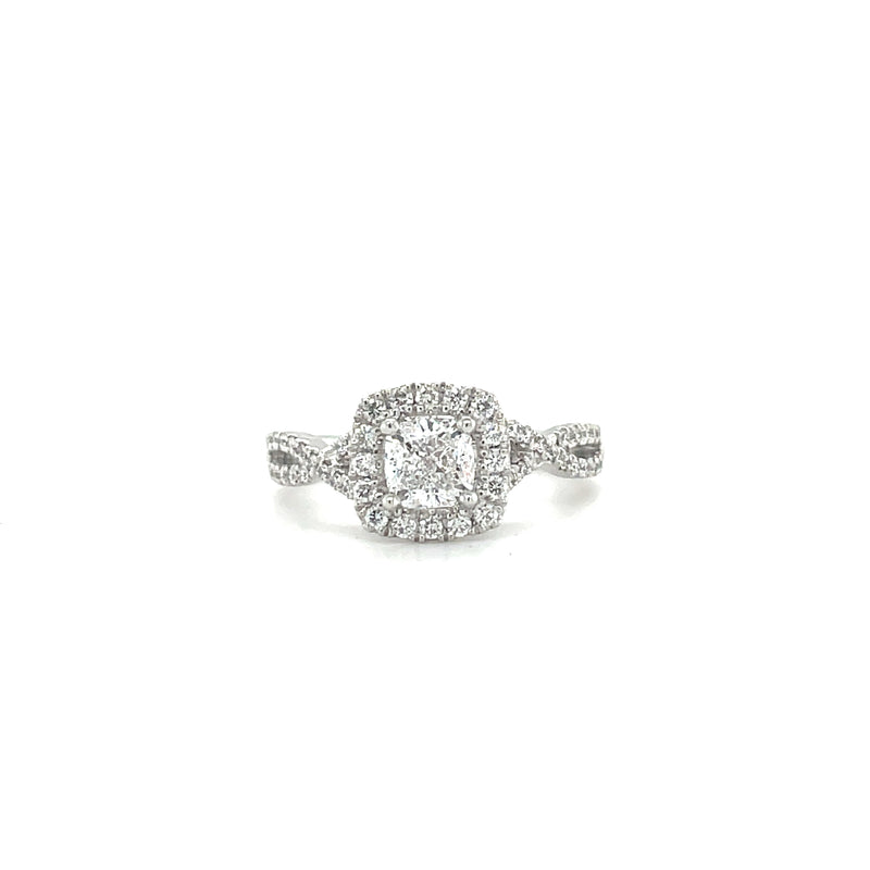 Natural Cushion Diamond Halo Spiral Band Engagement Ring - 1.19cts
