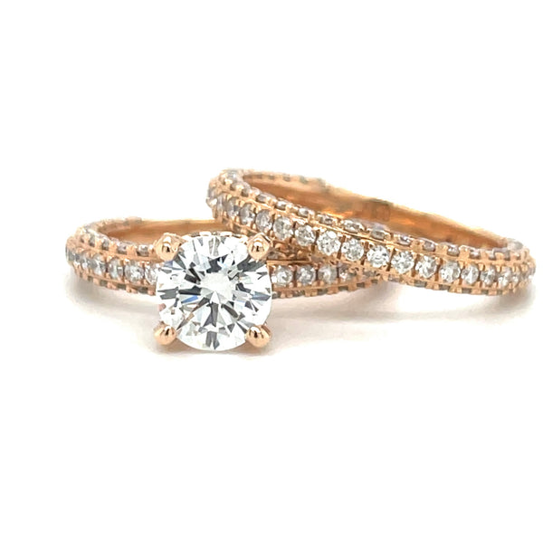 Natural Round Brilliant Diamond Double Hidden Halo Pave Engagement Ring & Matching Wedding Band- 2.69ct