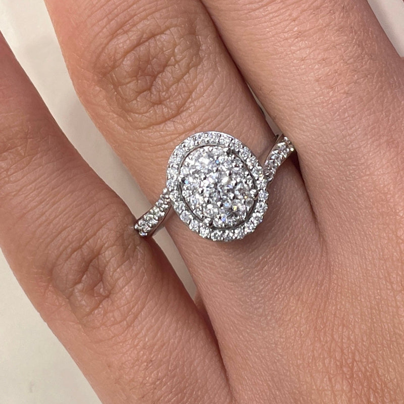 Oval Shape Single Halo Diamond Ring