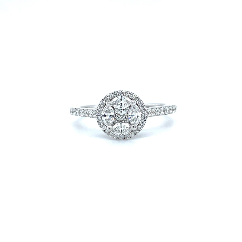 Round Shape Single Halo Diamond Ring