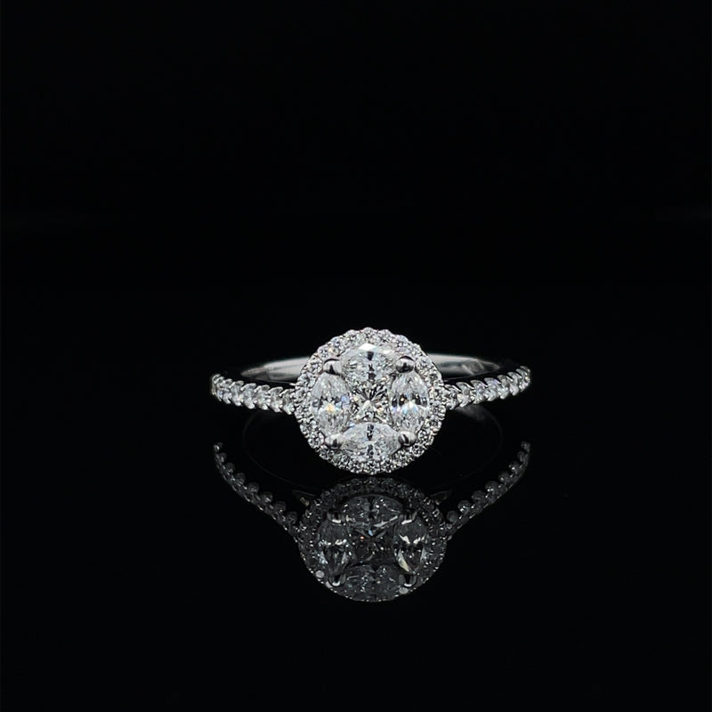 Round Shape Single Halo Diamond Ring