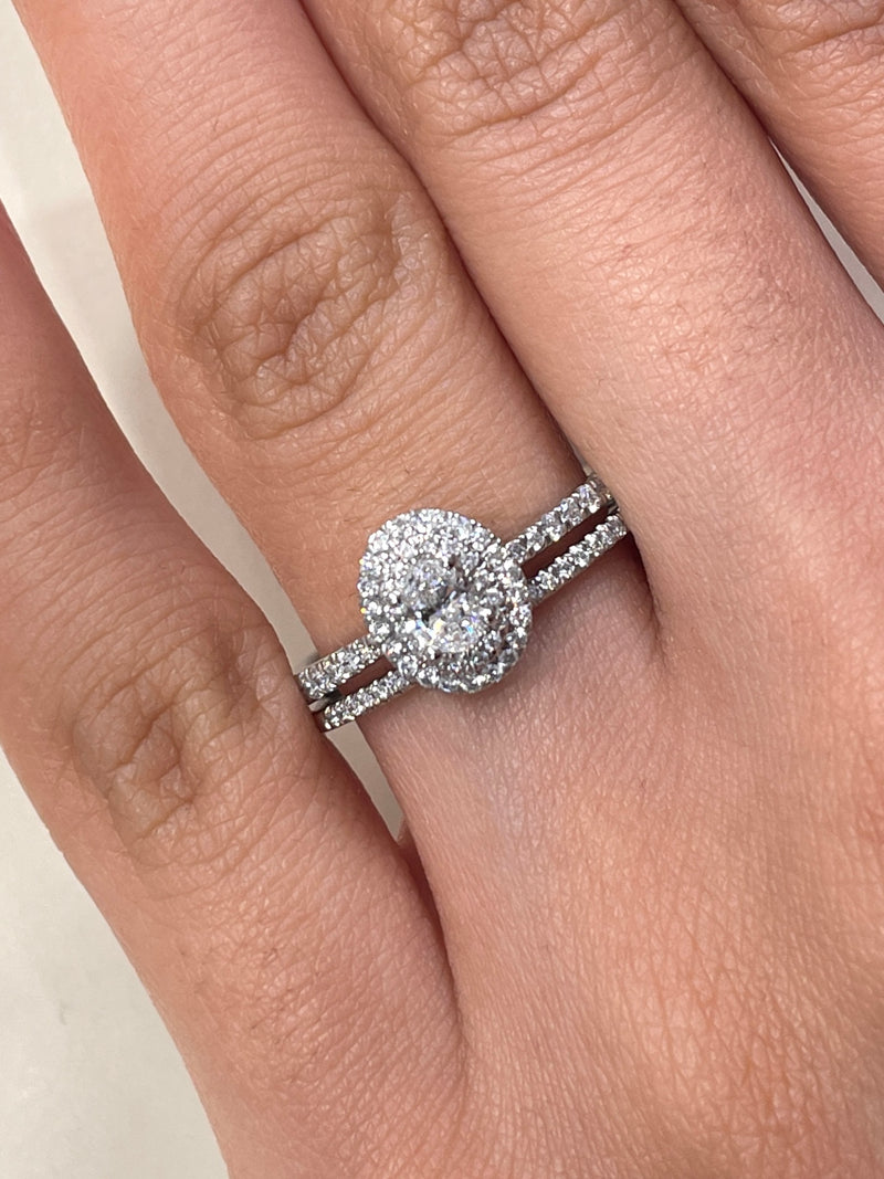 Oval Shape Double Halo Diamond Ring & Matching Band