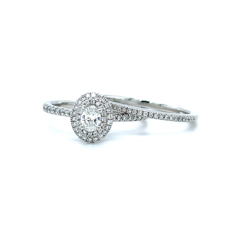 Oval Shape Double Halo Diamond Ring & Matching Band