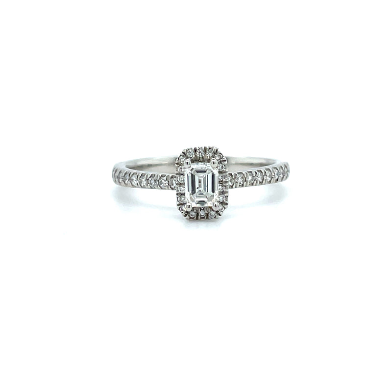 Emerald Shape Single Halo Diamond Ring