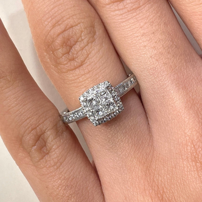 Princess Shape Single Halo Diamond Ring