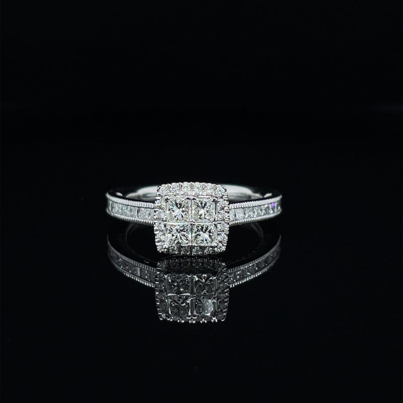 Princess Shape Single Halo Diamond Ring