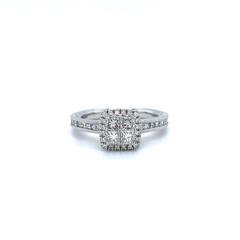 Princess Shape Single Halo Diamond Ring