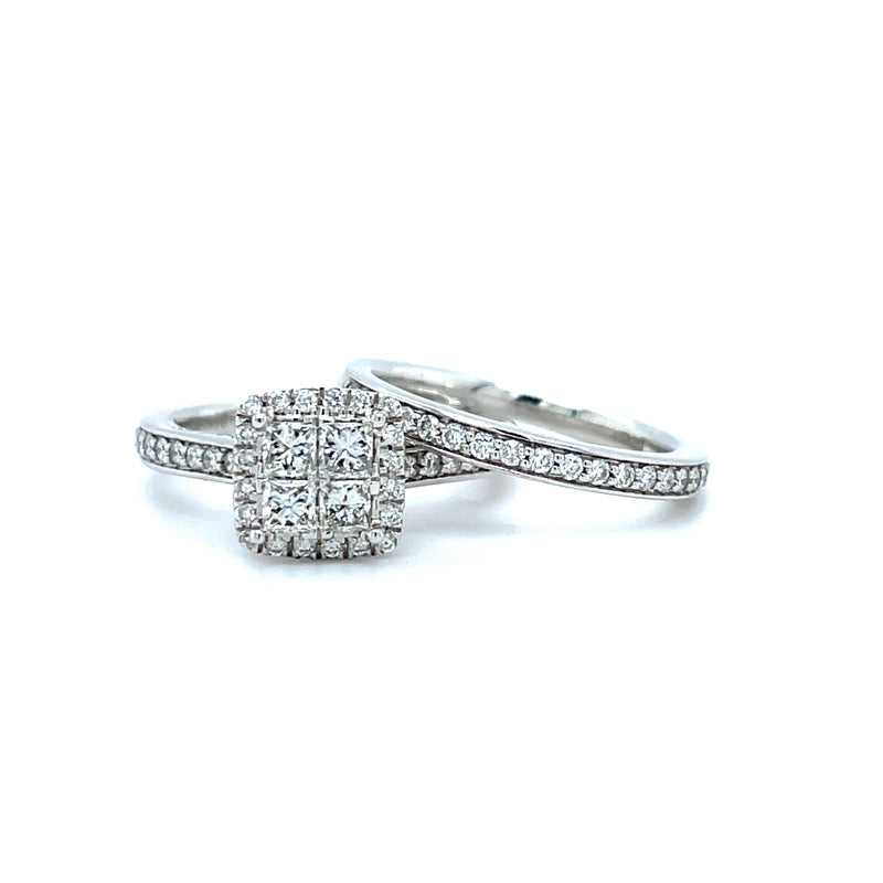 Princess Shape Single Halo Diamond Ring and Matching Band