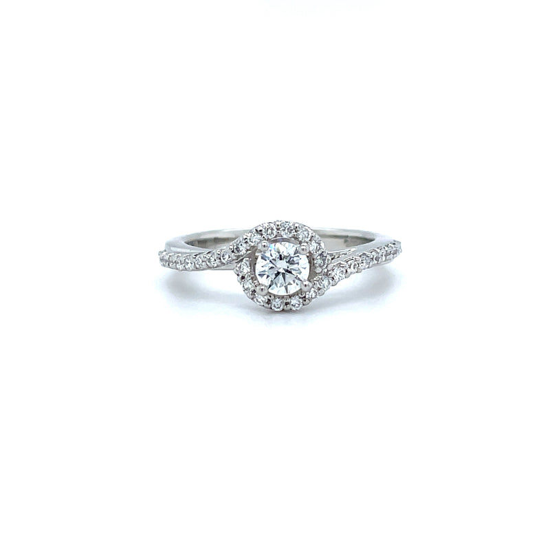 Round Solitaire Spiral Band Single Halo Diamond Ring - GIA Certified