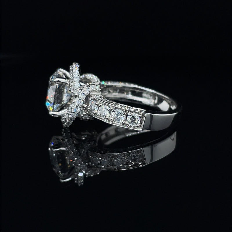 LAB GROWN ROUND BRILLIANT CUT CROSS OVER ENGAGEMENT RING