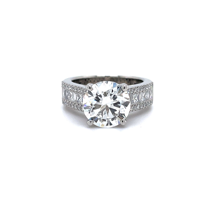 Lab Grown Round Brilliant Cut With Baguette & Princess Cut Band Engagement Ring -1.0CT+
