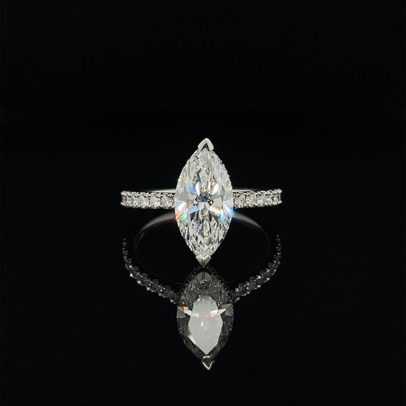 Lab Grown Marquise Hidden Halo Ring -1ct+
