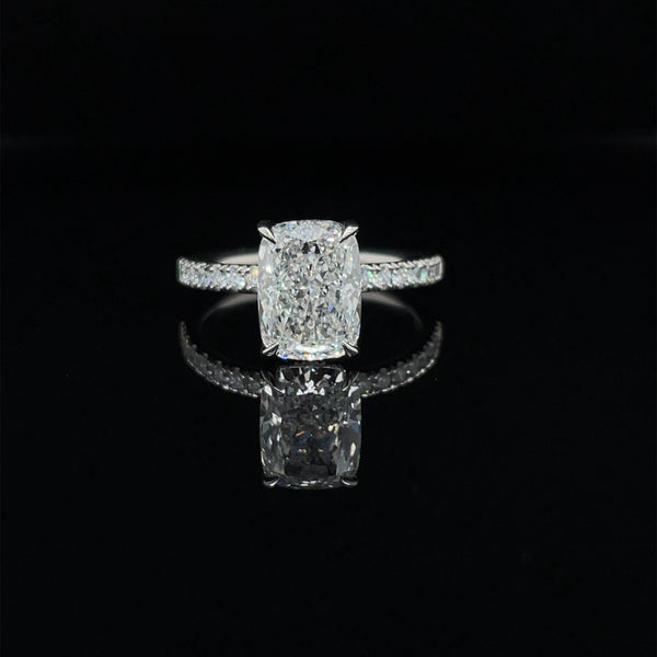 Lab Grown Elongated Cushion Hidden Halo Ring -1ct+