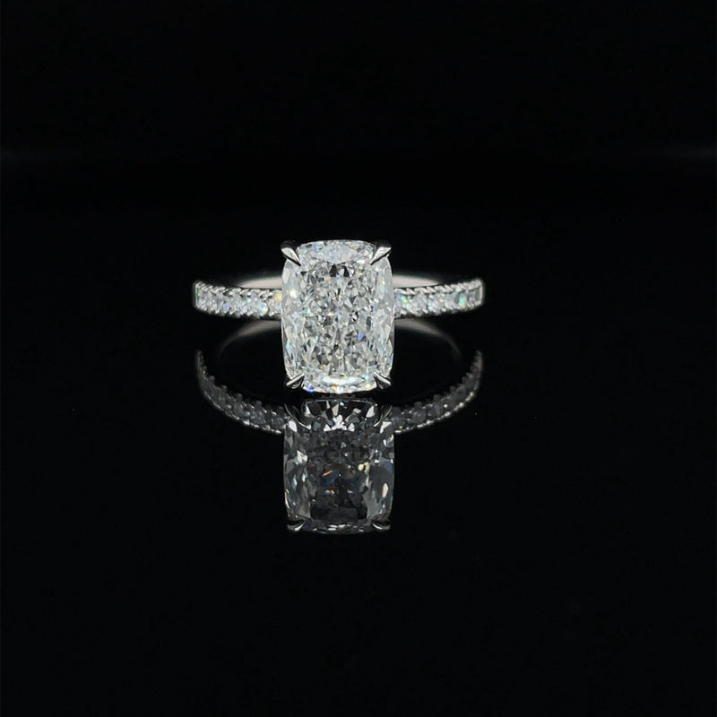 Lab Grown Elongated Cushion Hidden Halo Ring -1ct+