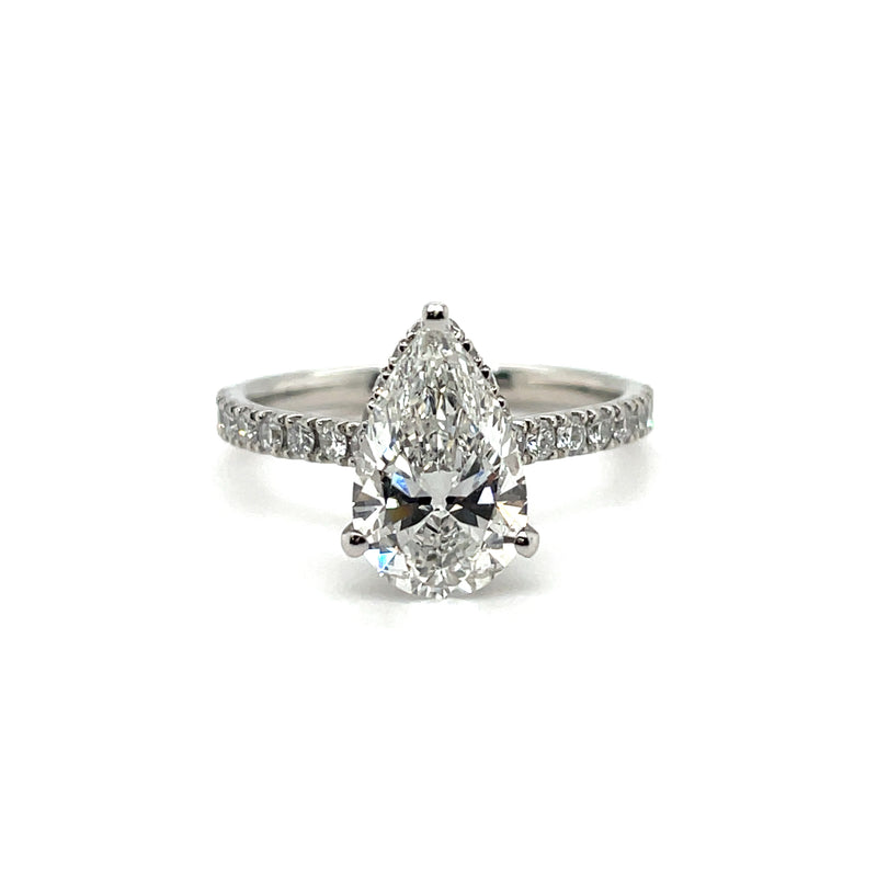 Lab Grown Pear Cut Hidden Halo Ring -1ct+