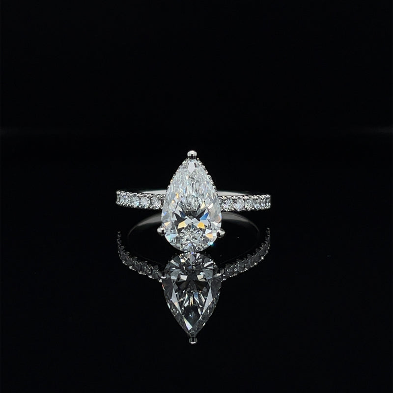Lab Grown Pear Cut Hidden Halo Ring -1ct+