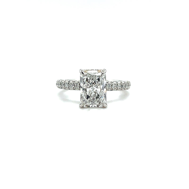 LAB GROWN RADIANT CUT DOUBLE HIDDEN HALO DIAMOND PAVE RING -1CT+