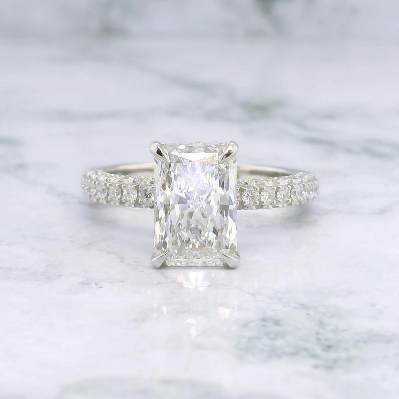 Lab Grown Radiant Hidden Halo Diamond Pave Ring -1CT+