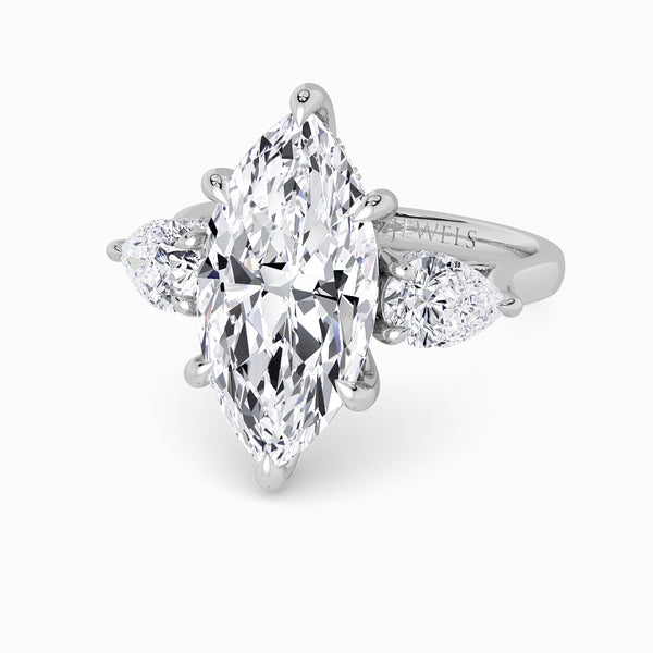Lab Grown Marquise Brilliant Cut Trilogy Engagement Ring -1.50ct+