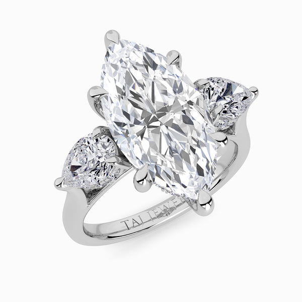 Lab Grown Marquise Brilliant Cut Trilogy Engagement Ring -1.50ct+