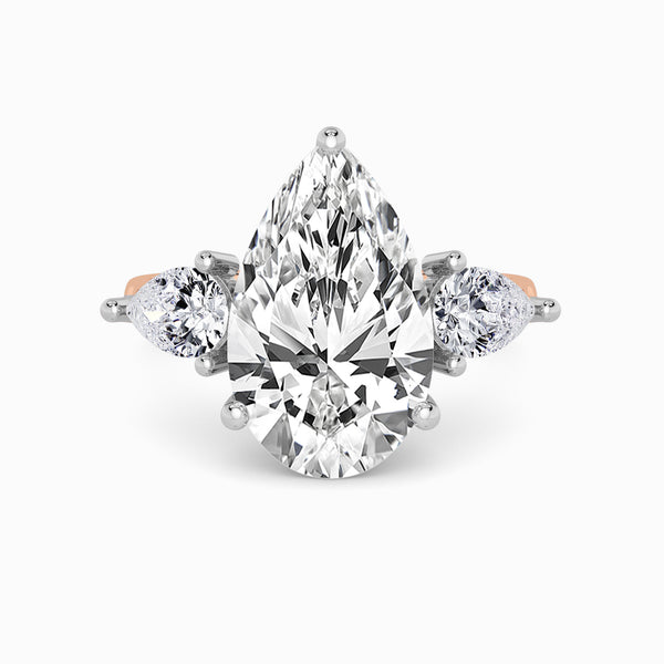 Lab Grown Pear Brilliant Cut Trilogy Engagement Ring -1.50ct+