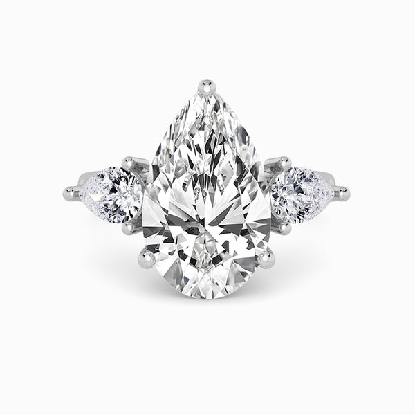 Lab Grown Pear Brilliant Cut Trilogy Engagement Ring -1.50ct+