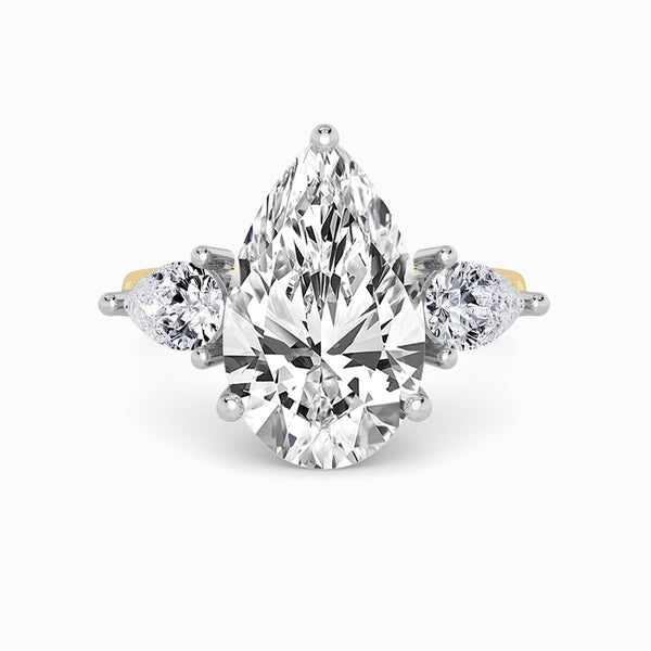 Lab Grown Pear Brilliant Cut Trilogy Engagement Ring -1.50ct+