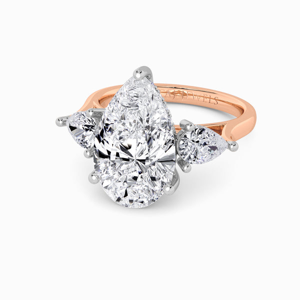 Lab Grown Pear Brilliant Cut Trilogy Engagement Ring -1.50ct+