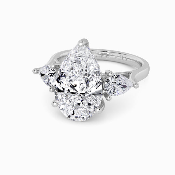 Lab Grown Pear Brilliant Cut Trilogy Engagement Ring -1.50ct+