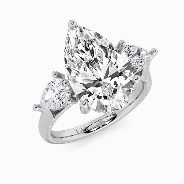 Lab Grown Pear Brilliant Cut Trilogy Engagement Ring -1.50ct+