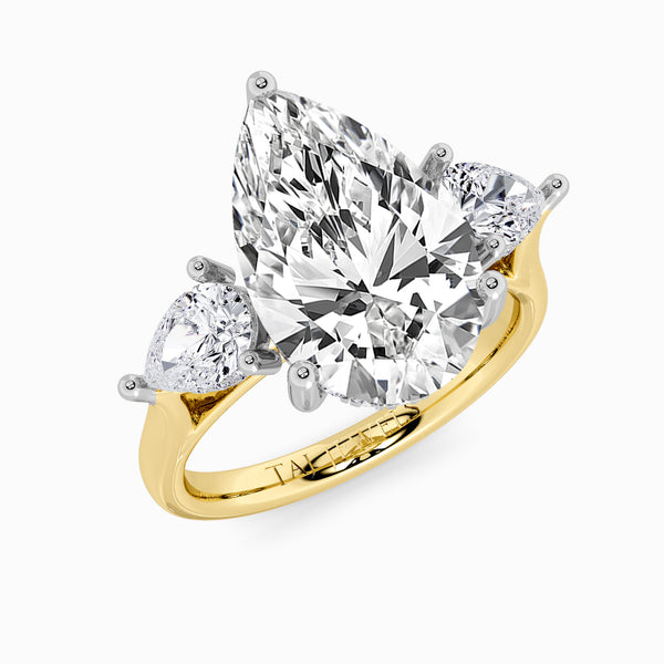Lab Grown Pear Brilliant Cut Trilogy Engagement Ring -1.50ct+