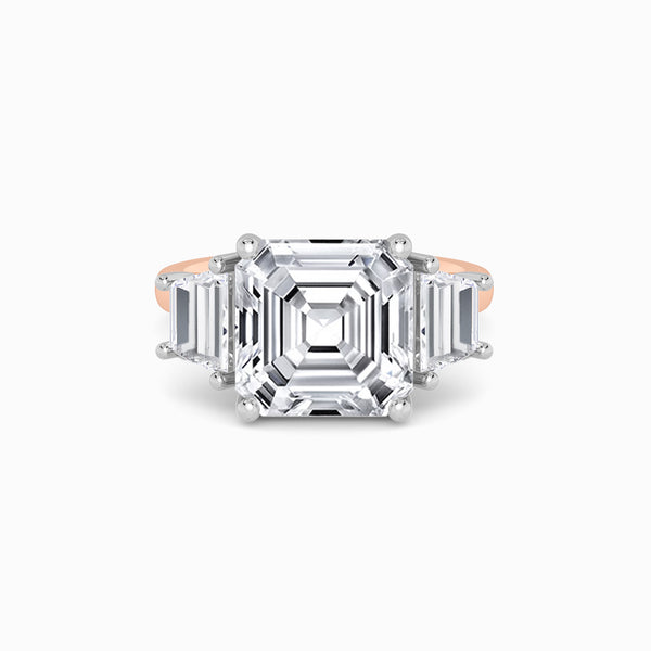 Lab Grown Asscher Cut Trilogy Engagement Ring -1.50ct+