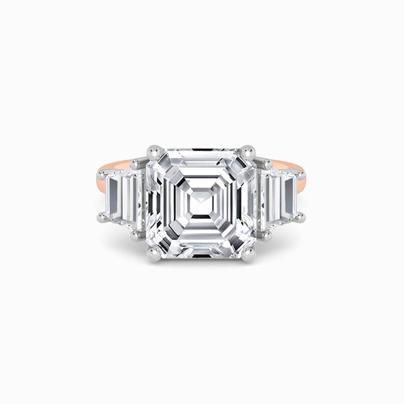 Lab Grown Asscher Cut Trilogy Engagement Ring -1.50ct+
