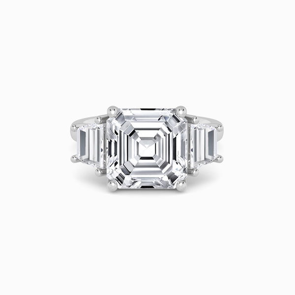 Lab Grown Asscher Cut Trilogy Engagement Ring -1.50ct+