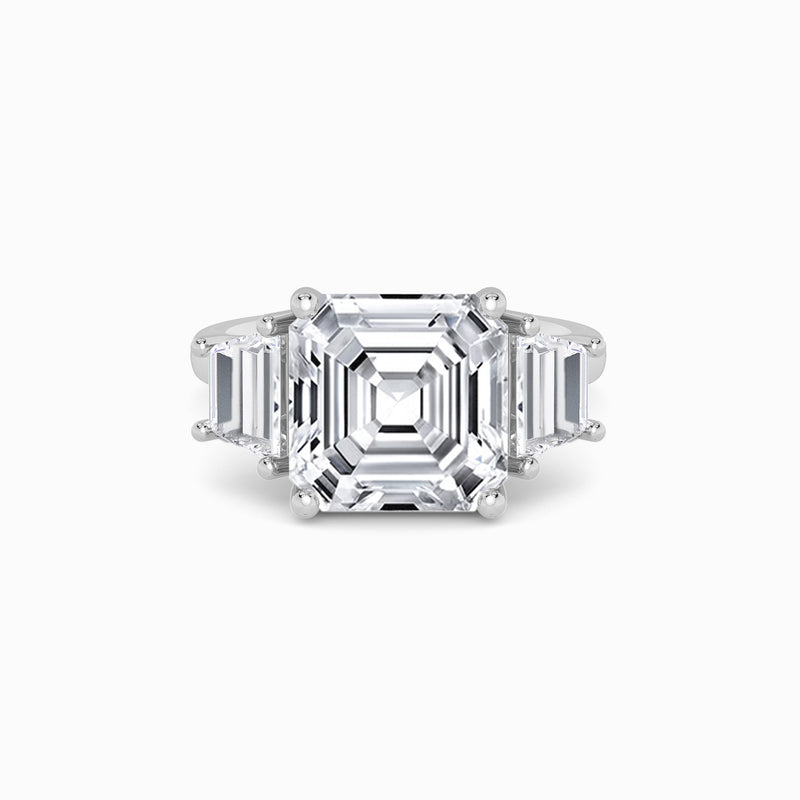 Lab Grown Asscher Cut Trilogy Engagement Ring -1.50ct+