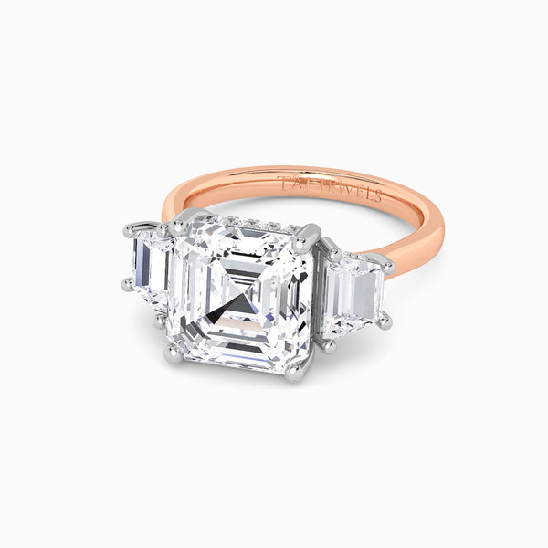 Lab Grown Asscher Cut Trilogy Engagement Ring -1.50ct+