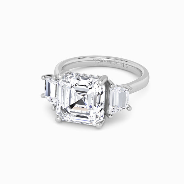 Lab Grown Asscher Cut Trilogy Engagement Ring -1.50ct+