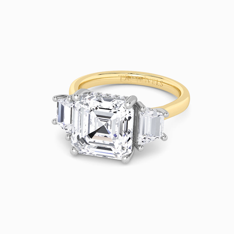 Lab Grown Asscher Cut Trilogy Engagement Ring -1.50ct+