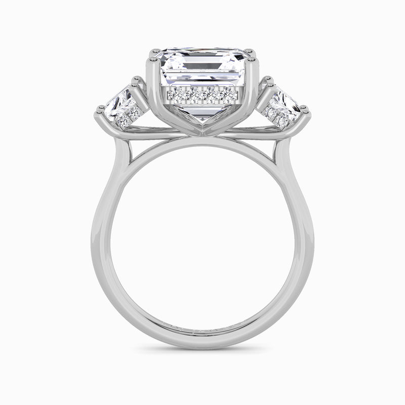 Lab Grown Asscher Cut Trilogy Engagement Ring -1.50ct+