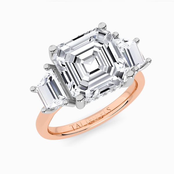 Lab Grown Asscher Cut Trilogy Engagement Ring -1.50ct+