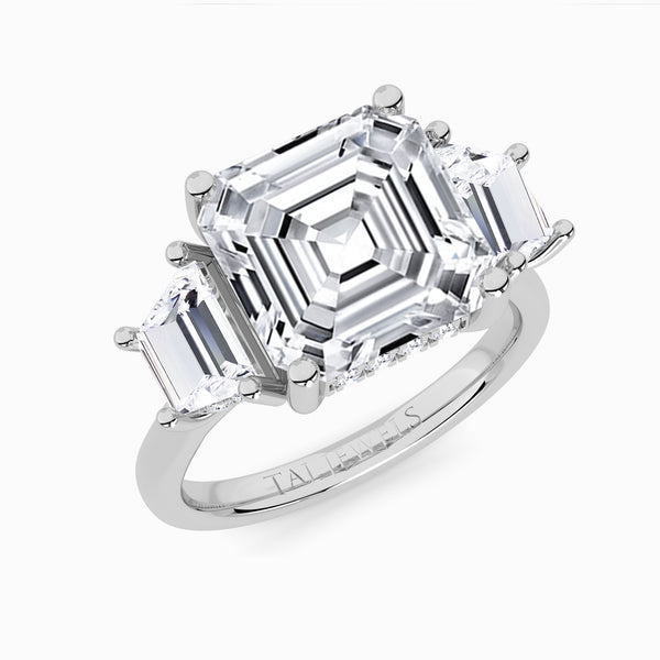 Lab Grown Asscher Cut Trilogy Engagement Ring -1.50ct+
