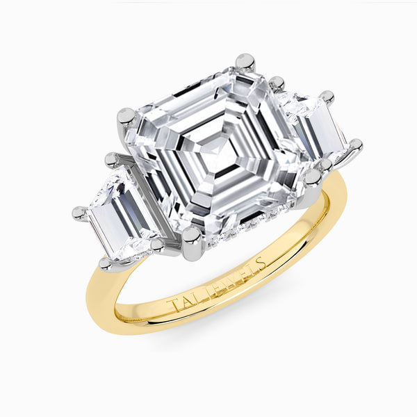 Lab Grown Asscher Cut Trilogy Engagement Ring -1.50ct+