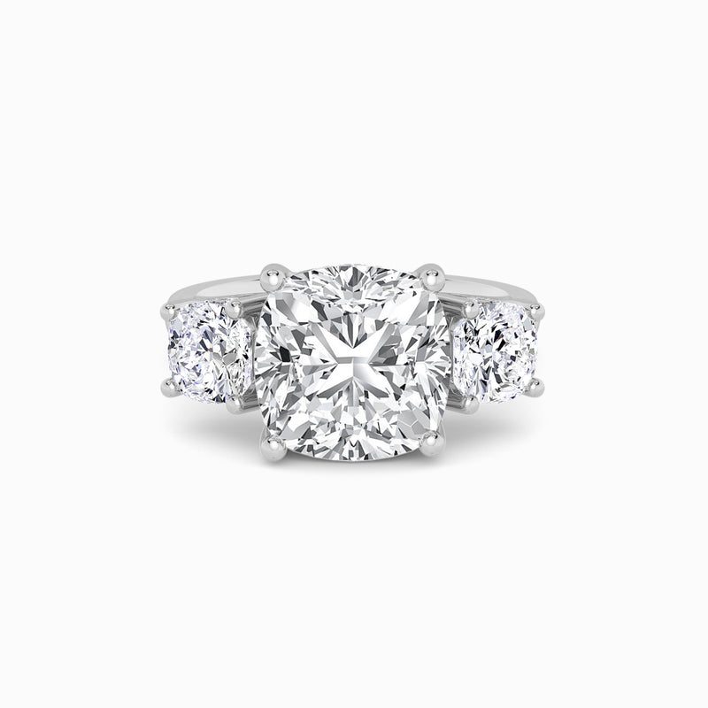Lab Grown Cushion Cut Trilogy Engagement Ring -1.50ct+