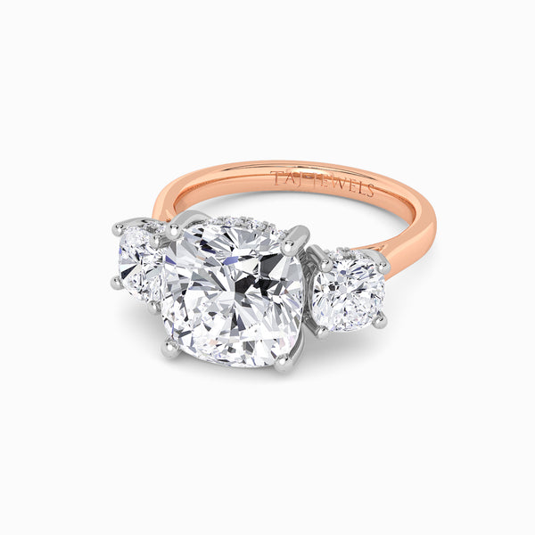 Lab Grown Cushion Cut Trilogy Engagement Ring -1.50ct+