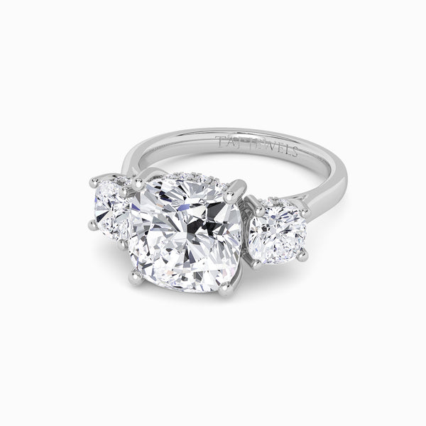 Lab Grown Cushion Cut Trilogy Engagement Ring -1.50ct+