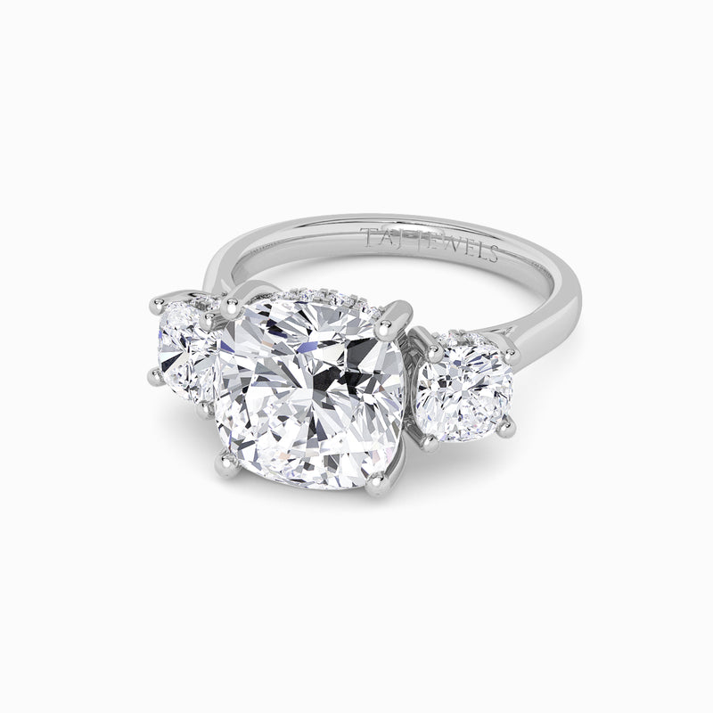 Lab Grown Cushion Cut Trilogy Engagement Ring -1.50ct+
