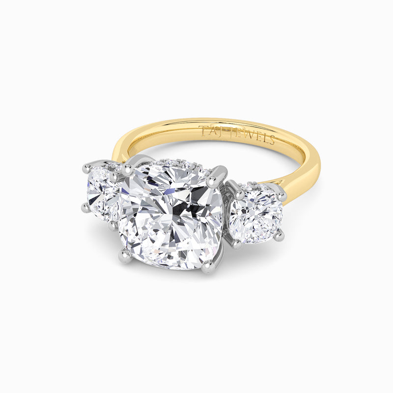 Lab Grown Cushion Cut Trilogy Engagement Ring -1.50ct+