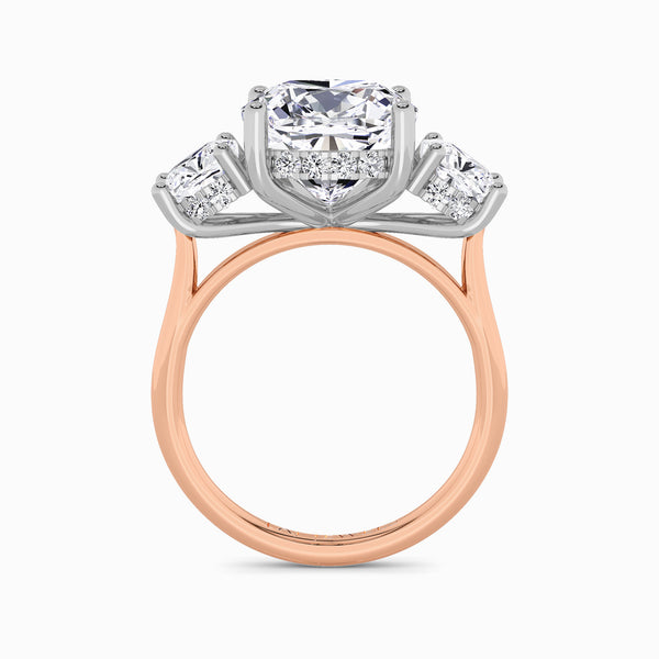 Lab Grown Cushion Cut Trilogy Engagement Ring -1.50ct+