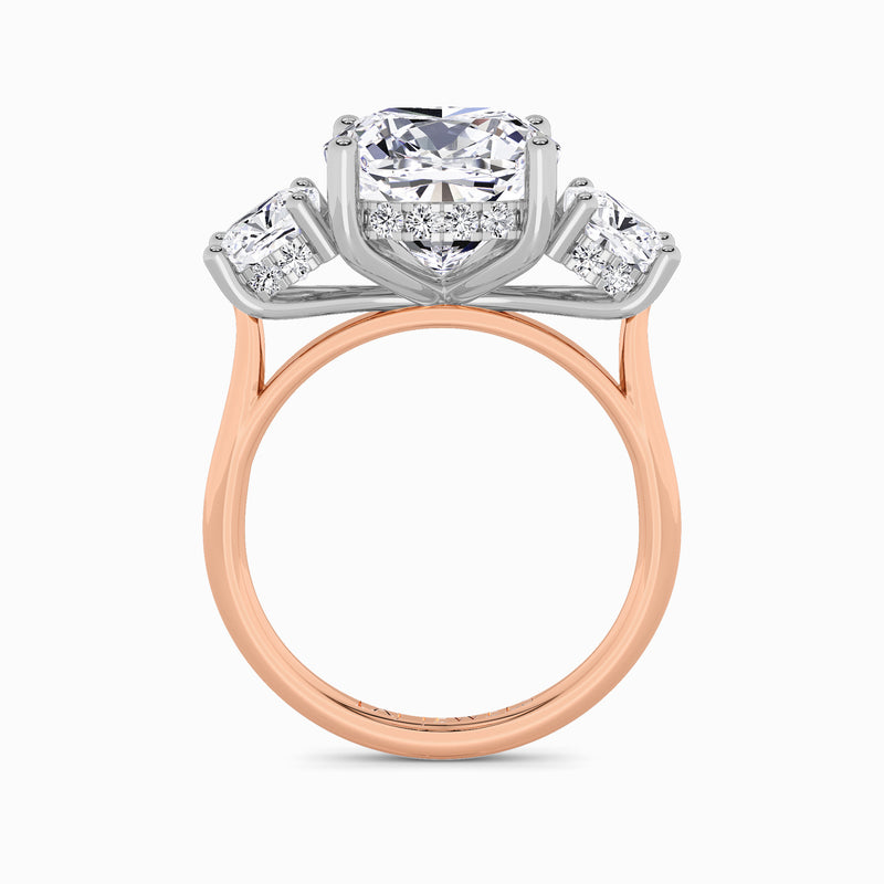Lab Grown Cushion Cut Trilogy Engagement Ring -1.50ct+
