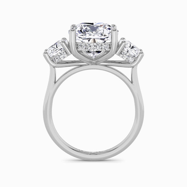 Lab Grown Cushion Cut Trilogy Engagement Ring -1.50ct+